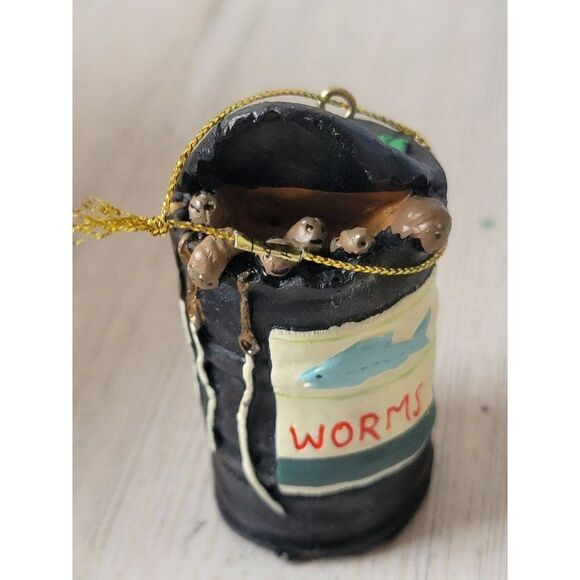 Fishing bait can worms mistletoe Fisher ornament Xmas decor - Picture 2 of 7